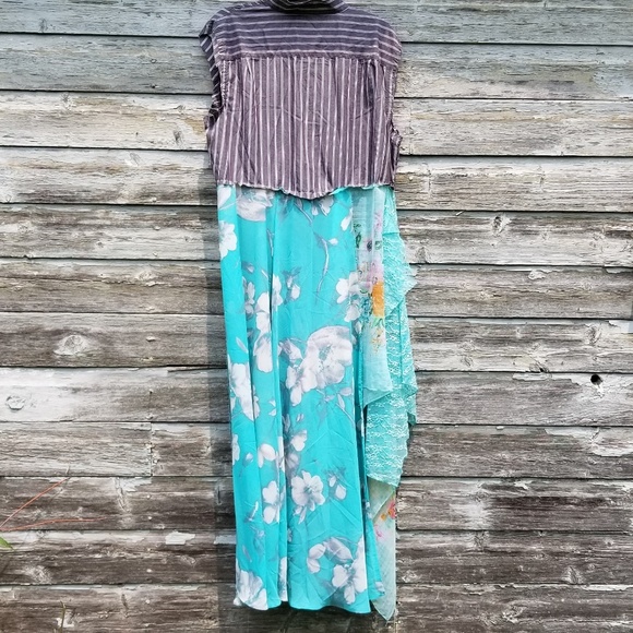 Boho Chic Sleeveless High Low Dress Upcycled - Picture 4 of 7